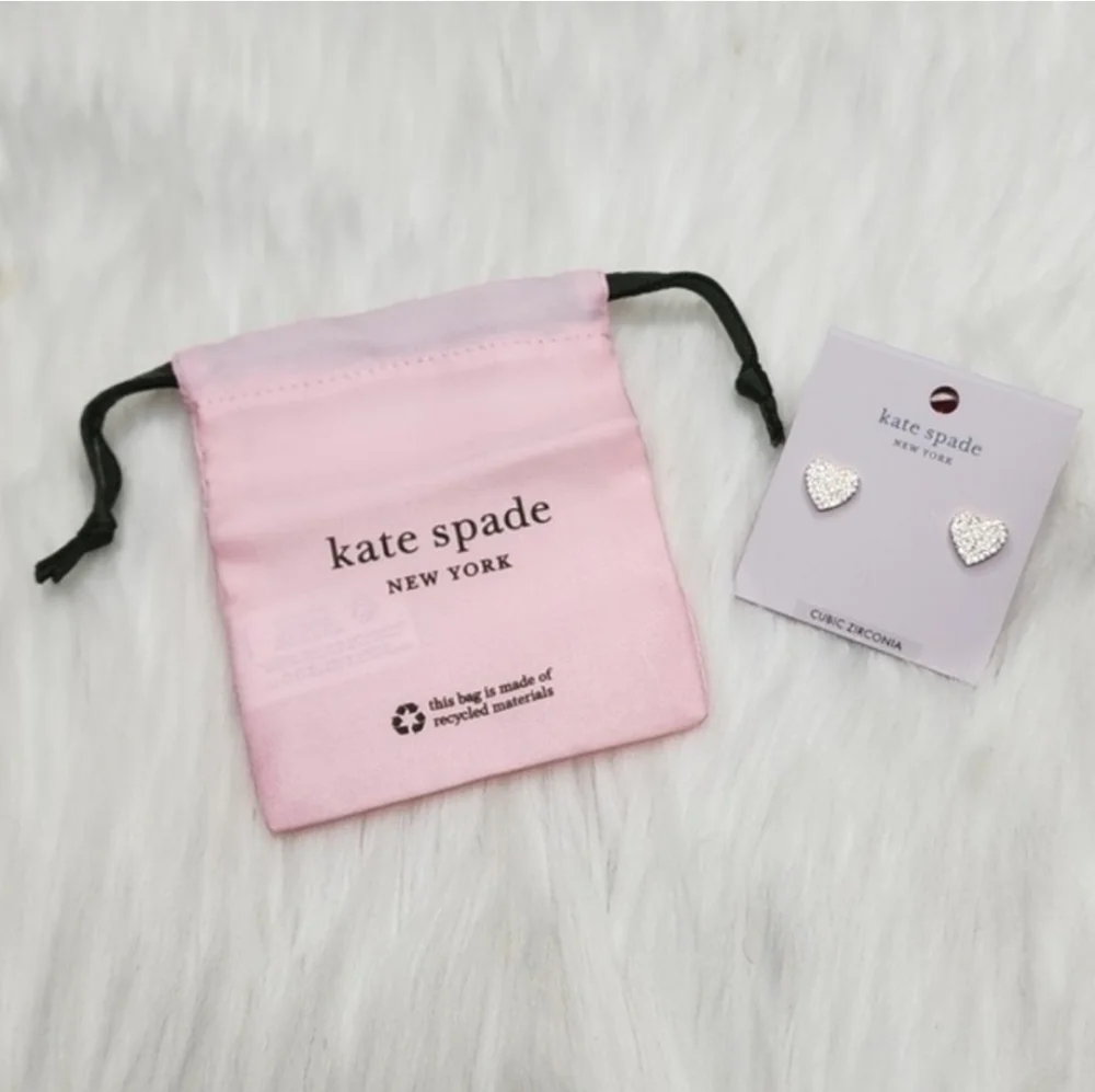 Kate Spade Yours Truly Pave Heart Studs Clear Rose Gold Earrings